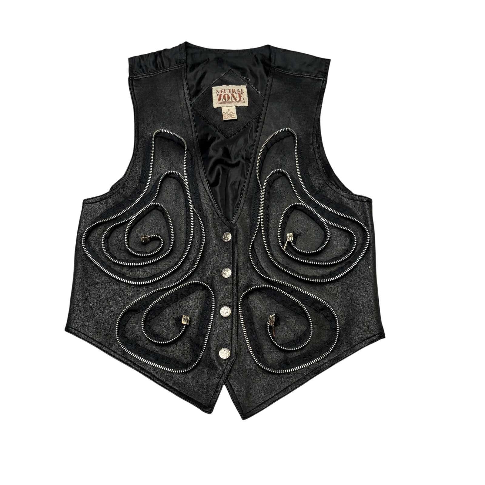 Vintage 90s Neutral Zone Avant Garde Zipper Vest Women's Small Faux Leather